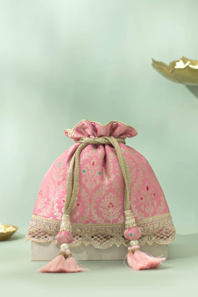 Veha Silk Potli - Pastel Pink