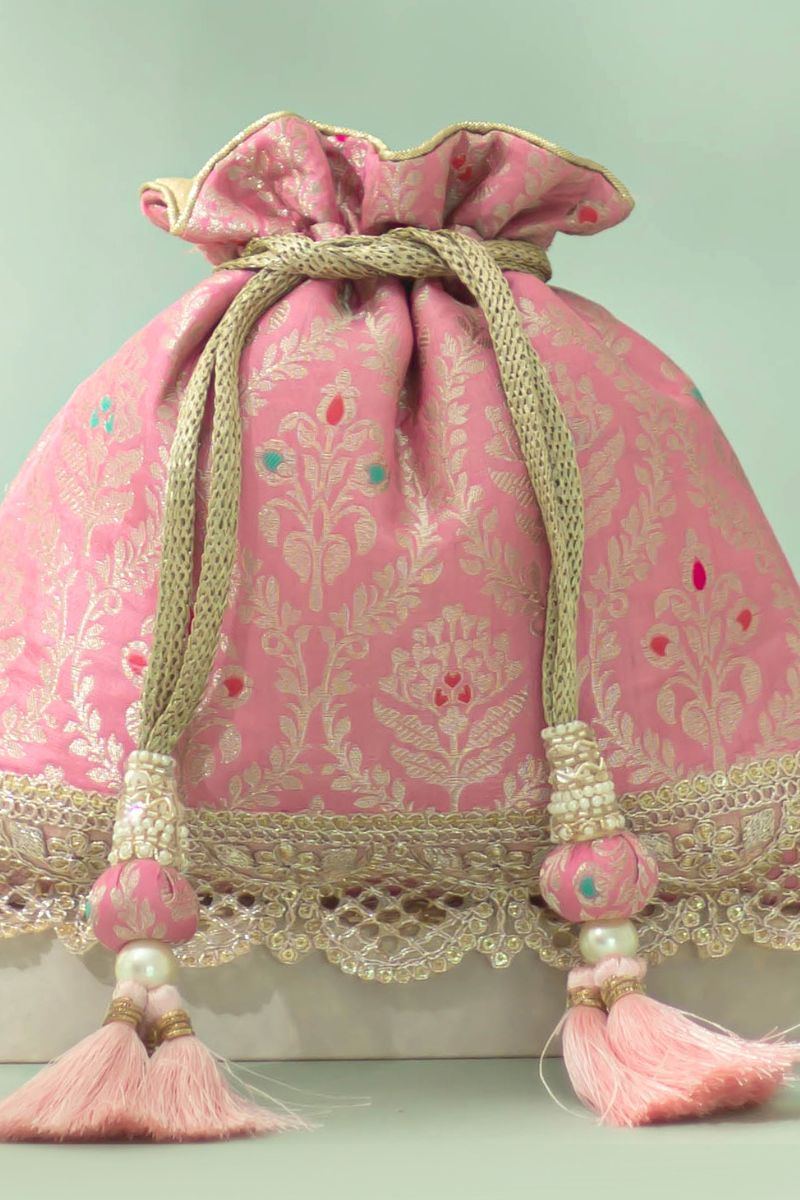 Veha Silk Potli - Pastel Pink