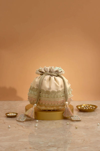 Vibha Embroidered Potli - Mint & Pink