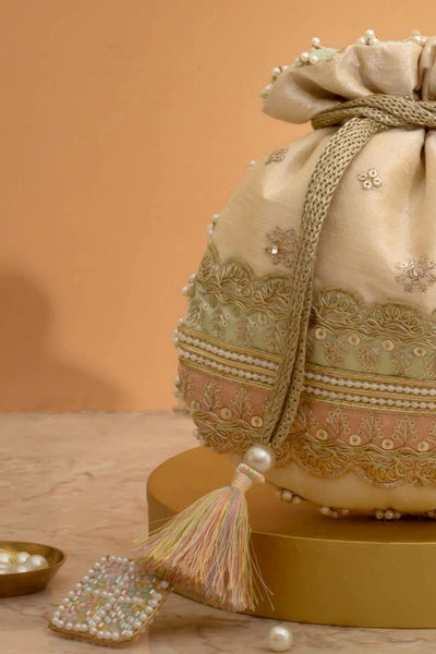 Vibha Embroidered Potli - Mint & Pink