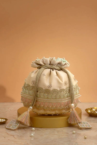 Vibha Embroidered Potli - Mint & Pink