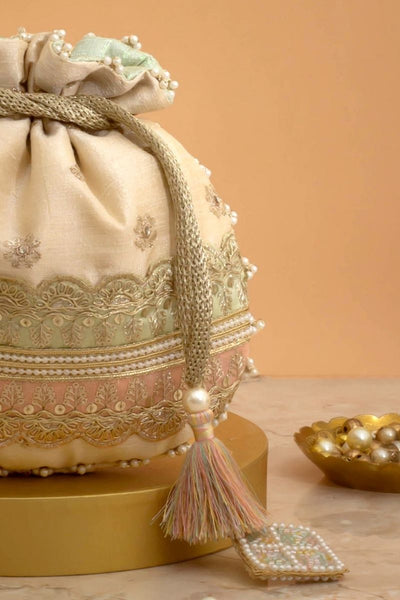 Vibha Embroidered Potli - Mint & Pink
