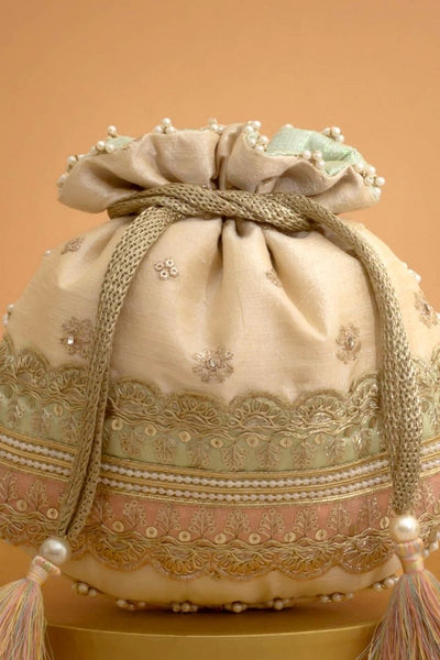 Vibha Embroidered Potli - Mint & Pink