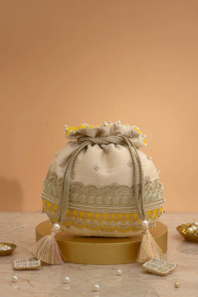 Vibha Embroidered Potli - Mint & Yellow