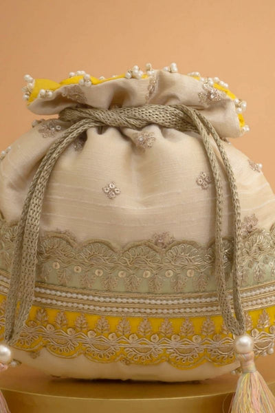 Vibha Embroidered Potli - Mint & Yellow
