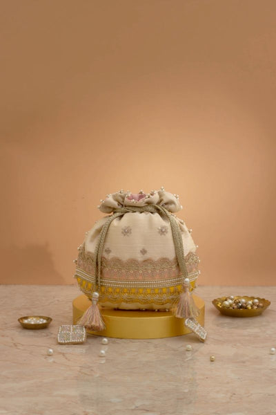 Vibha Embroidered Potli - Pink & Yellow
