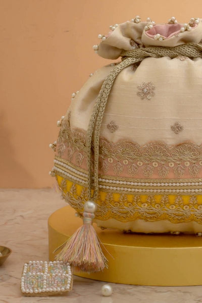 Vibha Embroidered Potli - Pink & Yellow