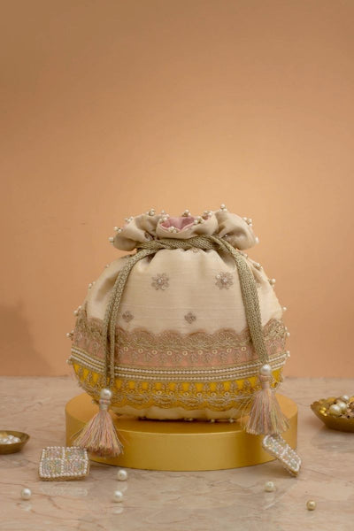 Vibha Embroidered Potli - Pink & Yellow