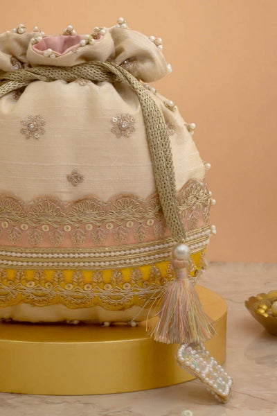 Vibha Embroidered Potli - Pink & Yellow