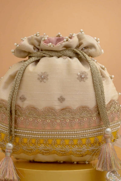Vibha Embroidered Potli - Pink & Yellow