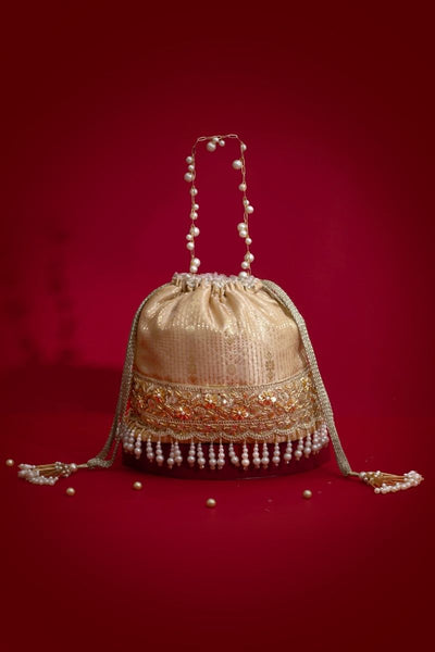 Vivaah Embellished Bucket Bag - Beige