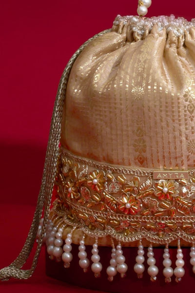 Vivaah Embellished Bucket Bag - Beige