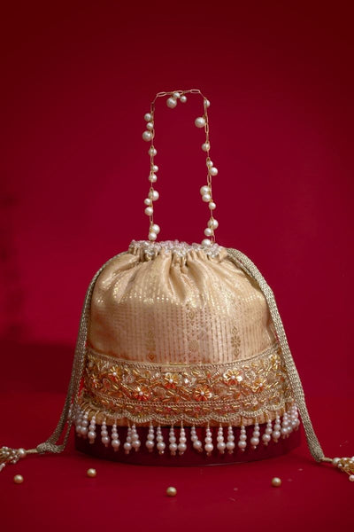 Vivaah Embellished Bucket Bag - Beige