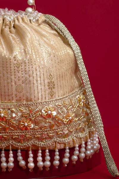 Vivaah Embellished Bucket Bag - Beige