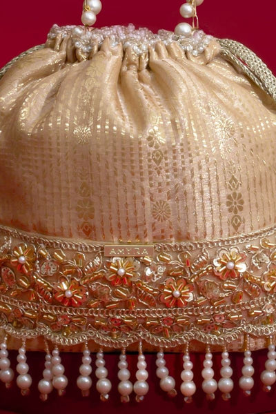 Vivaah Embellished Bucket Bag - Beige