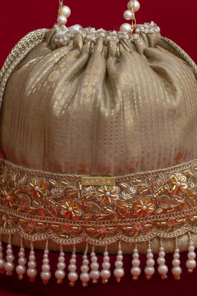 Vivaah Embellished Bucket Bag - Grey