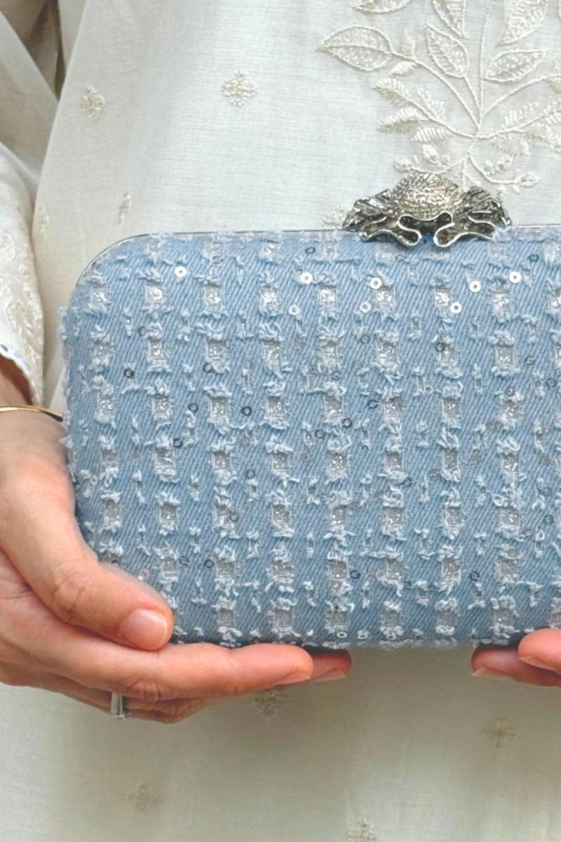 Vyom Embroidered Clutch - Blue