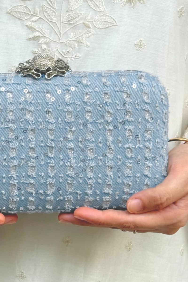 Vyom Embroidered Clutch - Blue