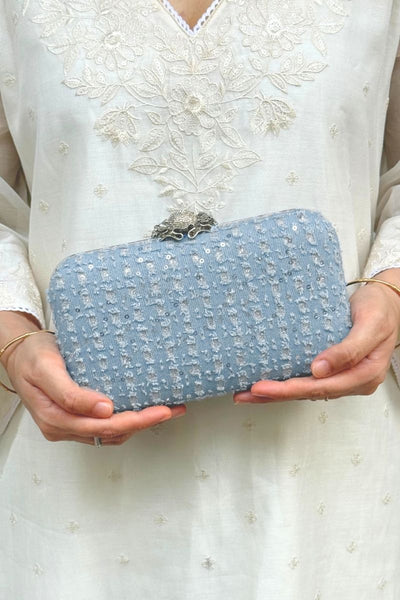 Vyom Embroidered Clutch - Blue