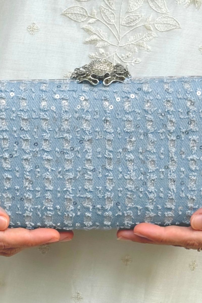 Vyom Embroidered Clutch - Blue