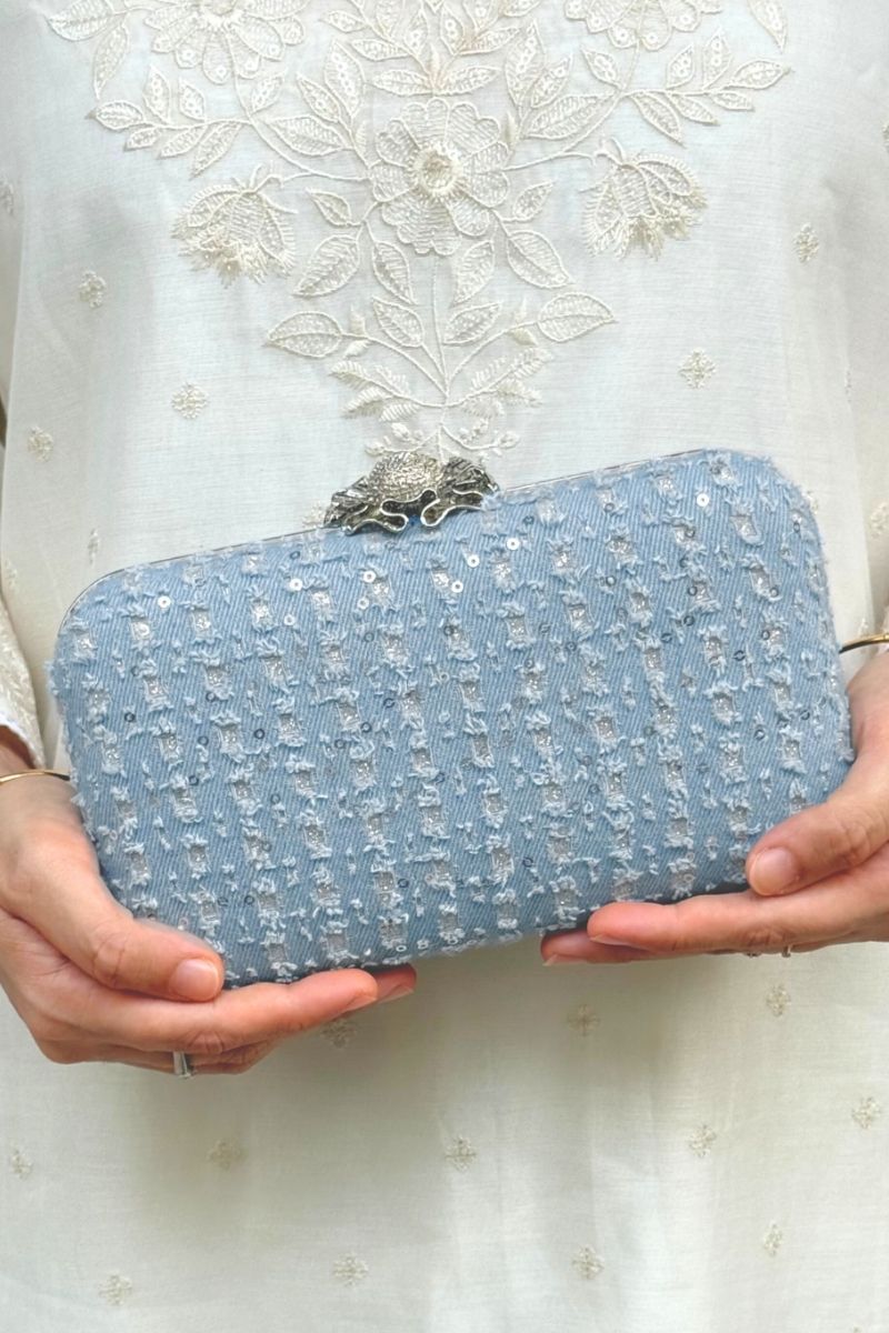 Vyom Embroidered Clutch - Blue