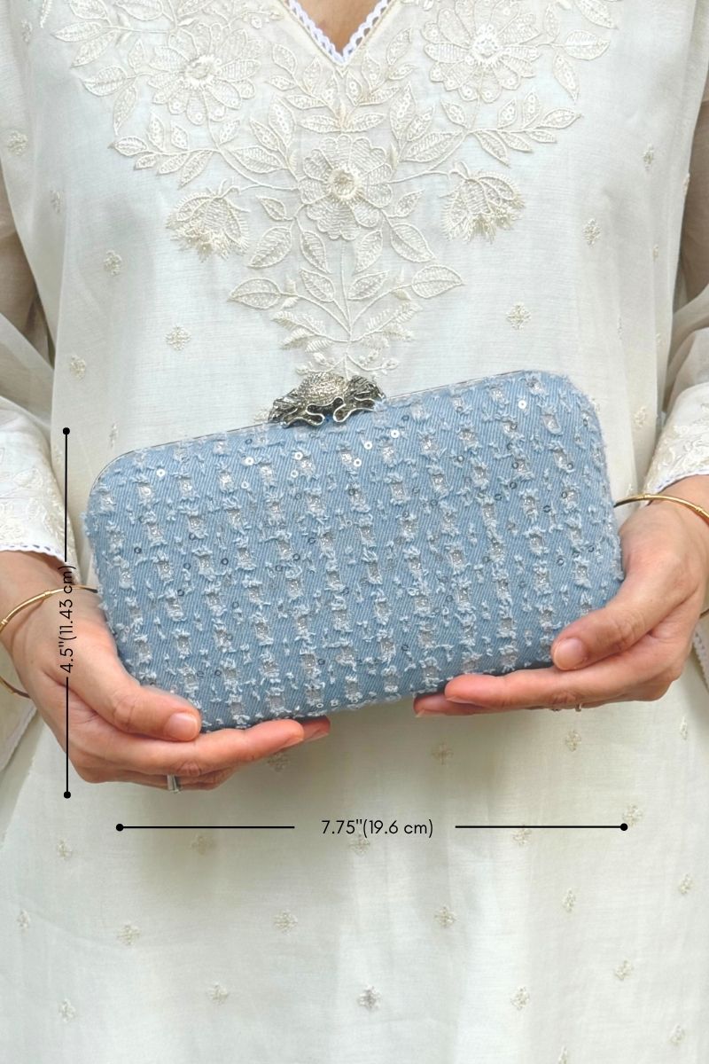 Vyom Embroidered Clutch - Blue