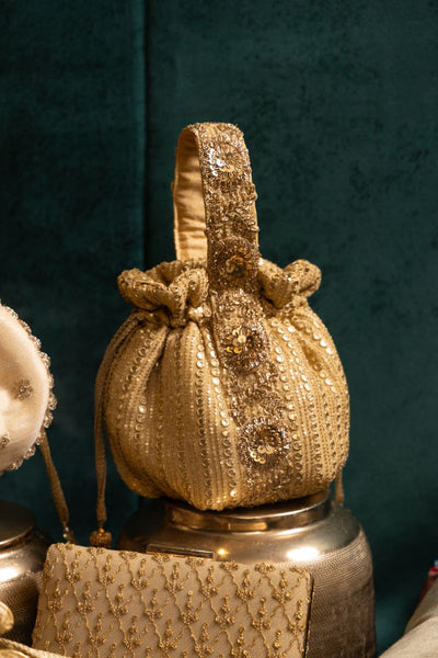 Yari Embroidered Round Potli - Gold