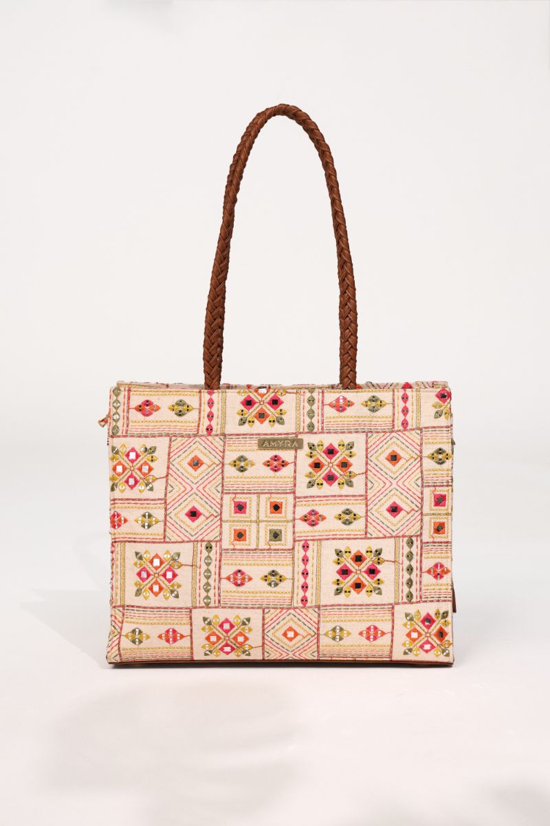 Ziana Embroidered Multicolor Box Tote Bag