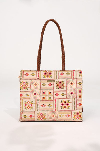 Ziana Embroidered Multicolor Box Tote Bag