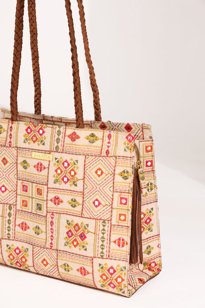 Ziana Embroidered Multicolor Box Tote Bag