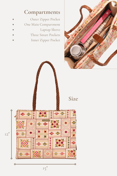 Ziana Embroidered Multicolor Box Tote Bag