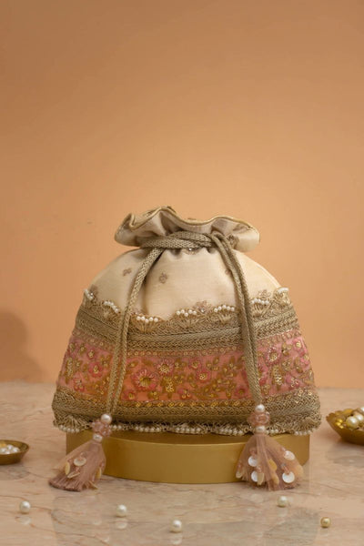 Zira Embroidered Potli - Beige