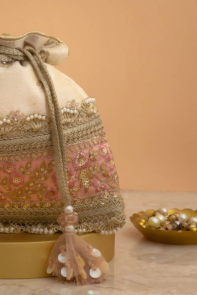 Zira Embroidered Potli - Beige