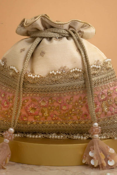 Zira Embroidered Potli - Beige