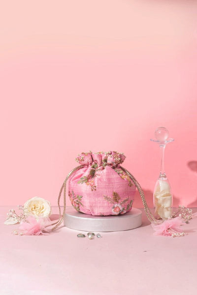 Athena Embroidered Round Potli - Peach