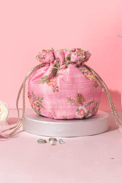Athena Embroidered Round Potli - Peach