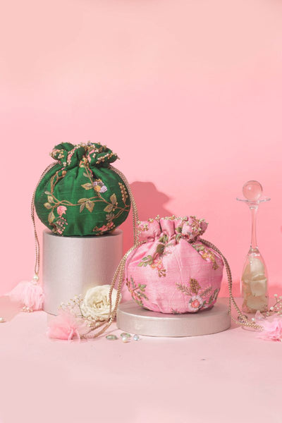 Athena Embroidered Round Potli - Peach