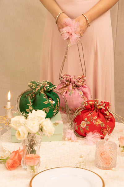 Athena Embroidered Round Potli - Peach