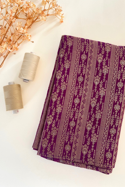 AMYRA Violet Handloom Pure Katan Silk Gold Zari Brocade Banarasi Fabric