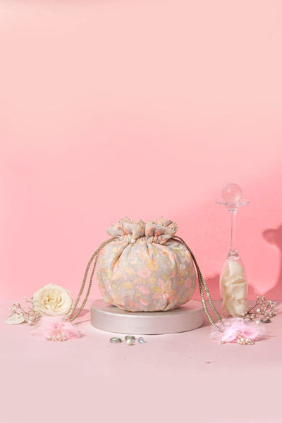 Flora Round Potli - Grey