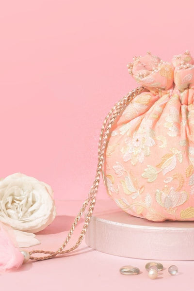 Flora Round Potli - Peach