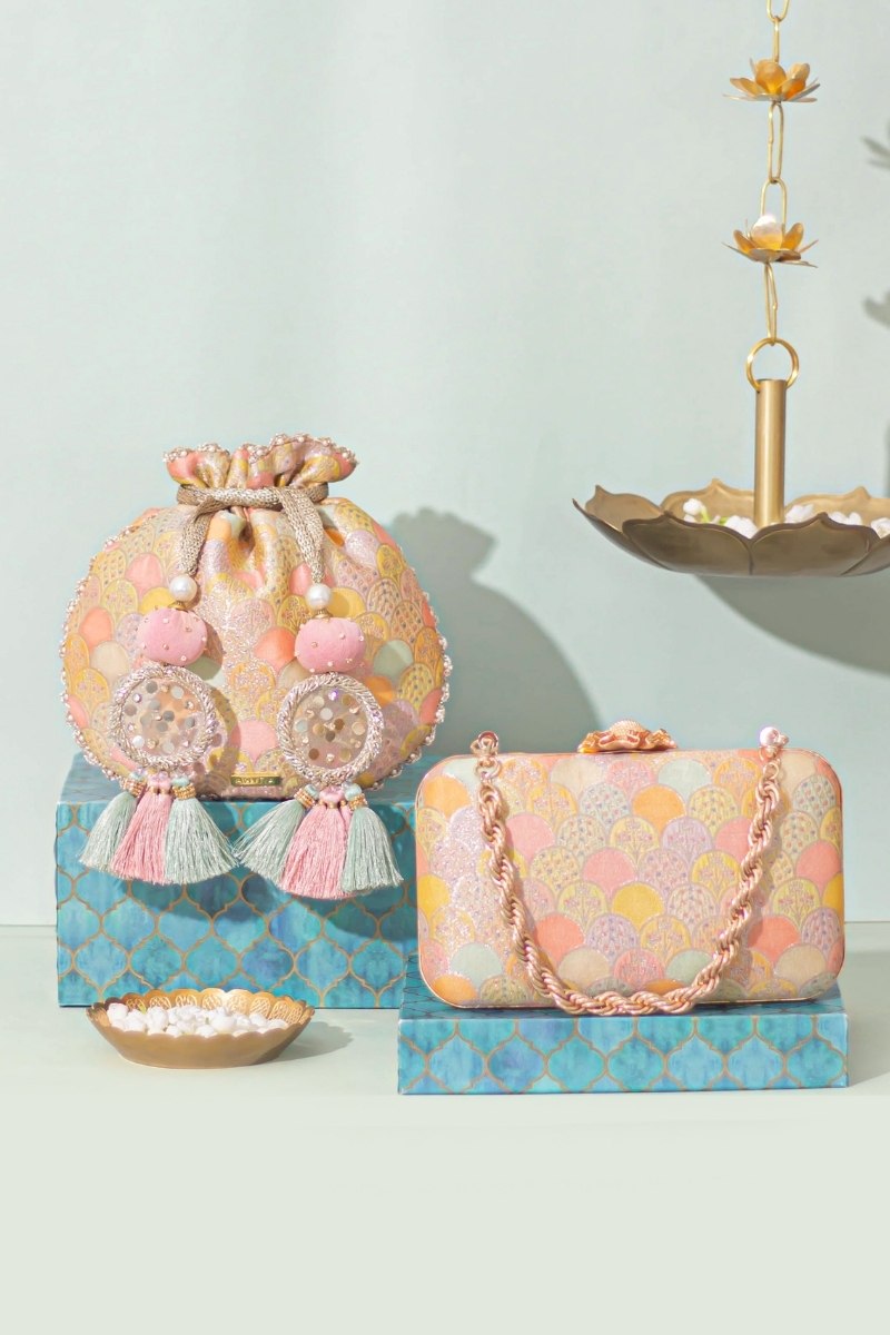 Manjari Pure Banarasi Silk Box Clutch - Multi color