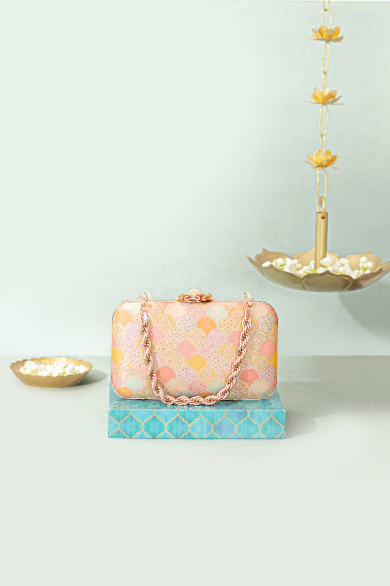 Manjari Pure Banarasi Silk Box Clutch - Multi color