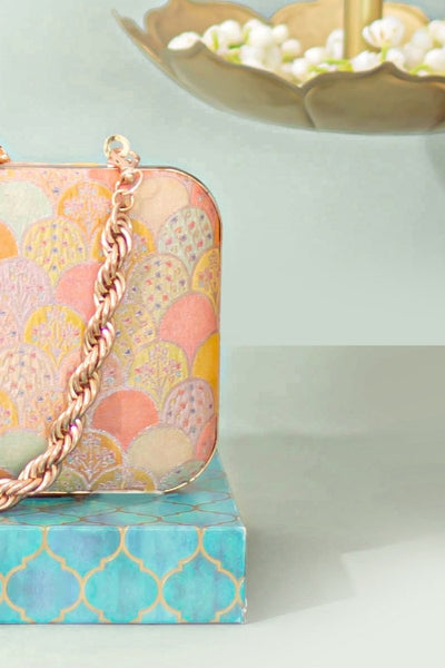 Manjari Pure Banarasi Silk Box Clutch - Multi color