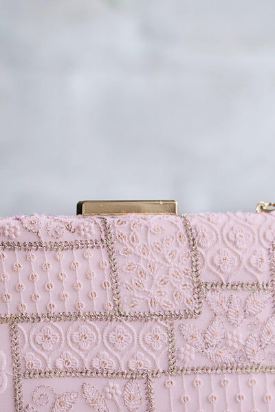 AMYRA Mosaic Luxe Embroidered Clutch - Baby Pink
