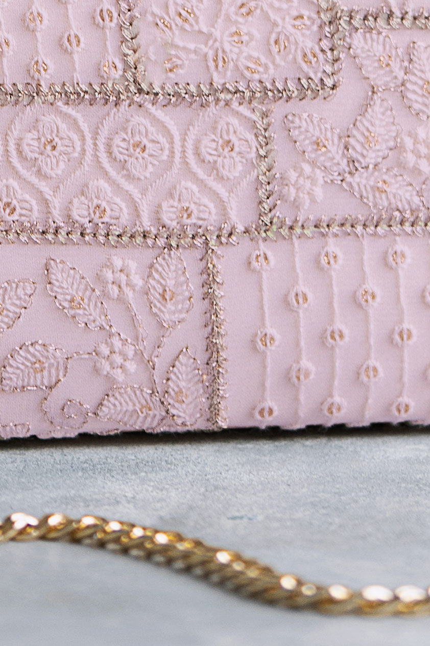 AMYRA Mosaic Luxe Embroidered Clutch - Baby Pink