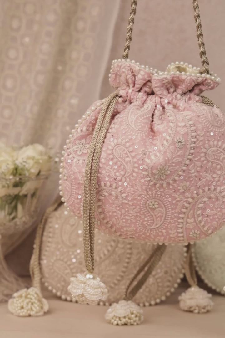 Rhea Threadwork Potli - Pink