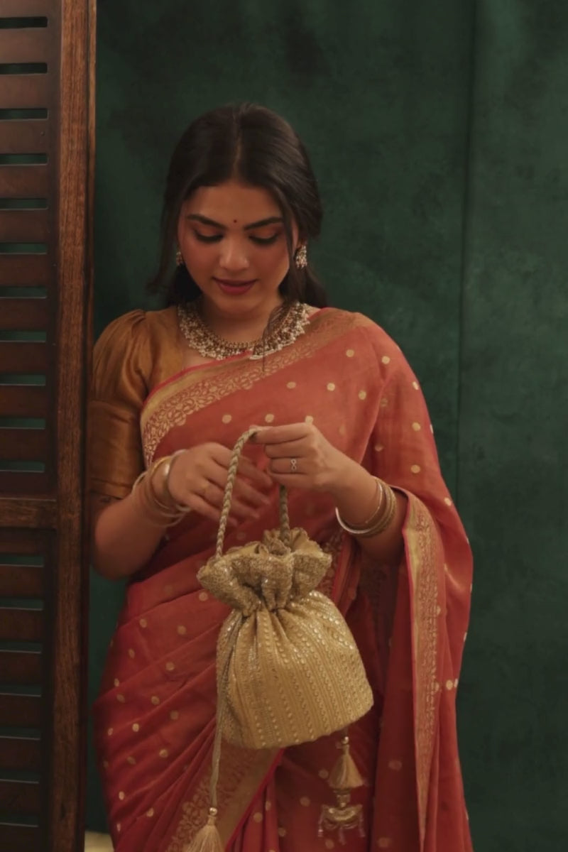 Yari Embroidered Base Potli - Gold