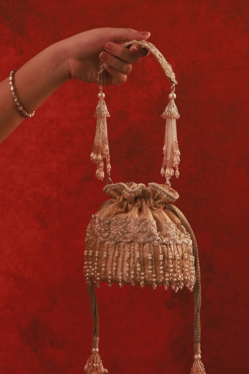 Vivaah Embellished Mini Potli - Beige