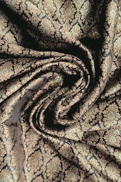 Sukoon Handwoven Raw Silk Gold Zari Fabric - Black